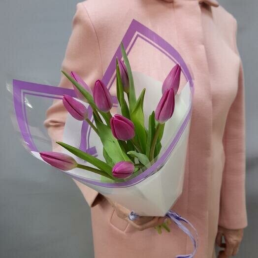 9 розовых тюльпанов, артикул F1387139 - 2190 рублей, доставка по городу. Flawery - доставка цветов