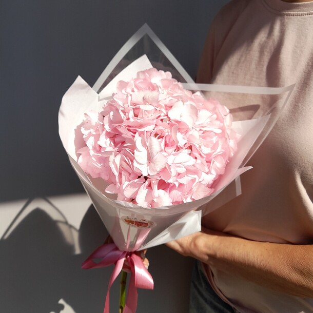 Гортензия в оформлении, артикул F1448914 - 1500 рублей, доставка по городу. Flawery - доставка цветов