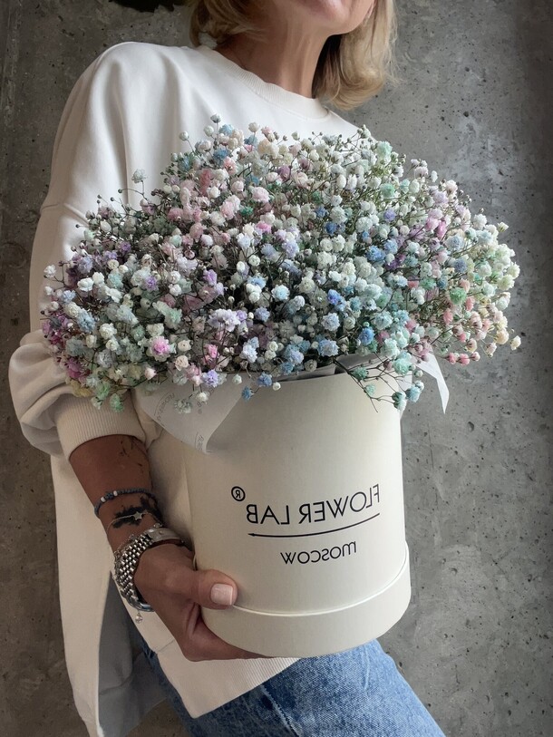 Радужная гипсофила в коробке, артикул F1293393 - 5950 рублей, доставка по городу. Flawery - доставка цветов