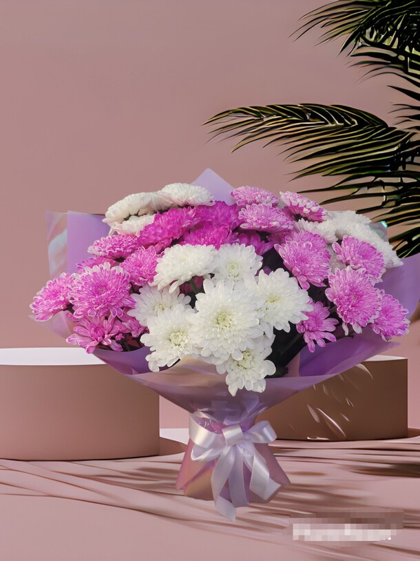 Букет из радужных хризантем, артикул F1217406 - 3800 рублей, доставка по городу. Flawery - доставка цветов