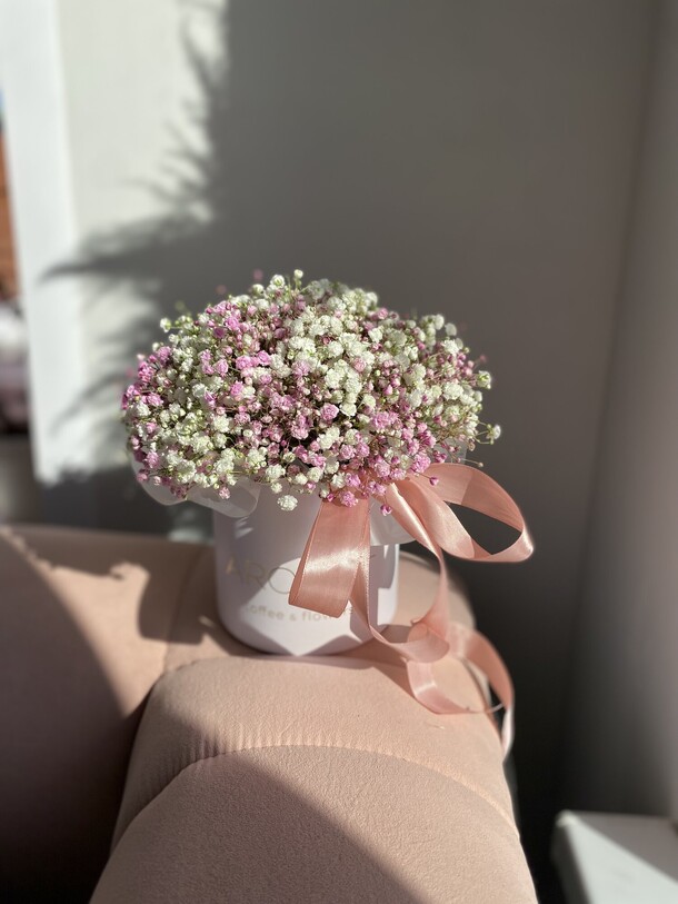 Коробочка с гипсофилой, артикул F1216161 - 3620 рублей, доставка по городу. Flawery - доставка цветов