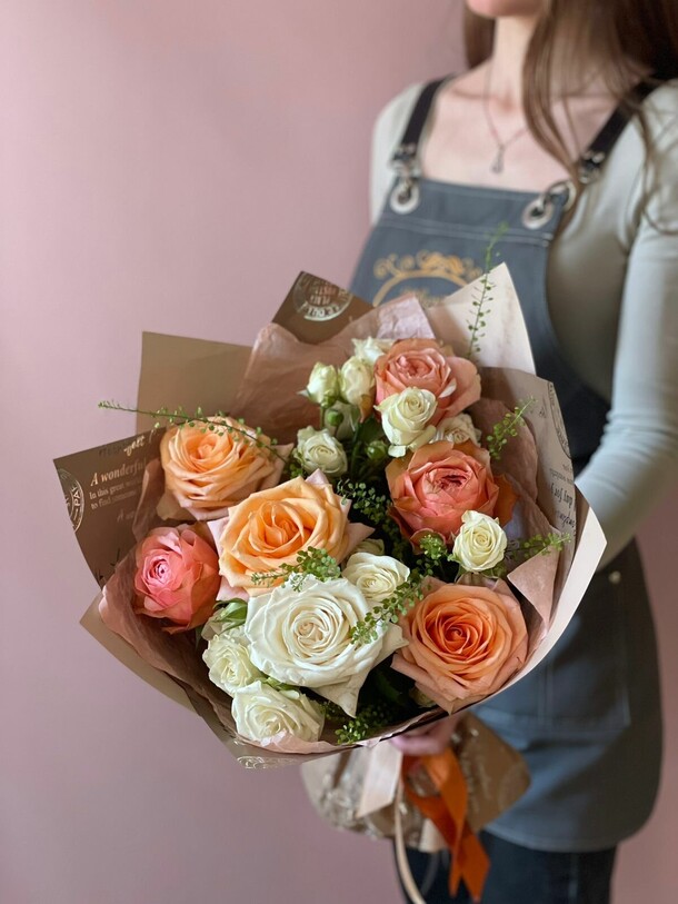 Букет персиковый щербет, артикул F1304697 - 4650 рублей, доставка по городу. Flawery - доставка цветов