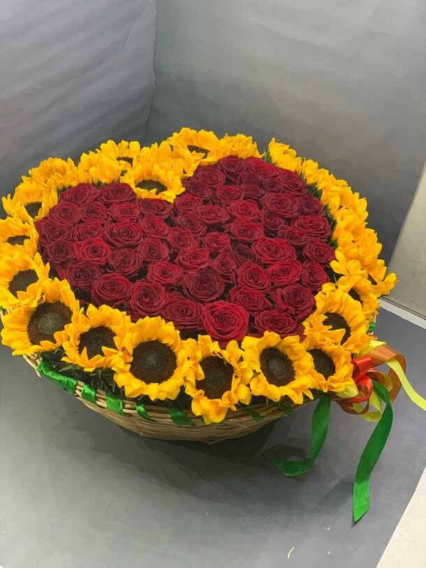 Сердца корзина, артикул F1155254 - 47157 рублей, доставка по городу. Flawery - доставка цветов