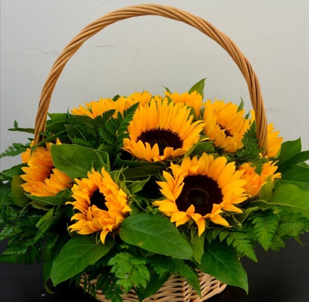 Подсолнух в корзине, артикул F61464 - 8963 рублей, доставка по городу. Flawery - доставка цветов