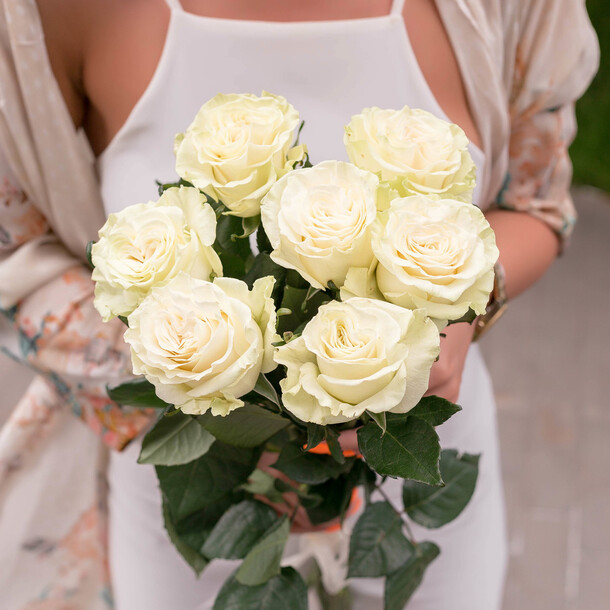 Розы белые 7 шт. Под ленту., артикул F56883 - 2264 рублей, доставка по городу. Flawery - доставка цветов