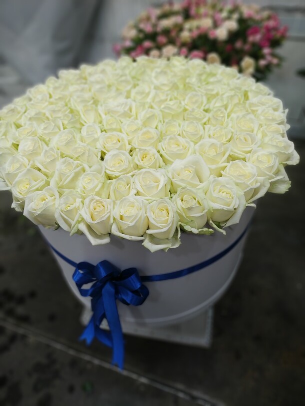 101 белая роза в коробке, артикул F1142573 - 30158 рублей, доставка по городу. Flawery - доставка цветов