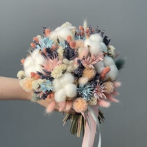 Букет невесты из сухоцветов «палитра счастья», артикул F1234306 - 9019 рублей, доставка по городу. Flawery - доставка цветов