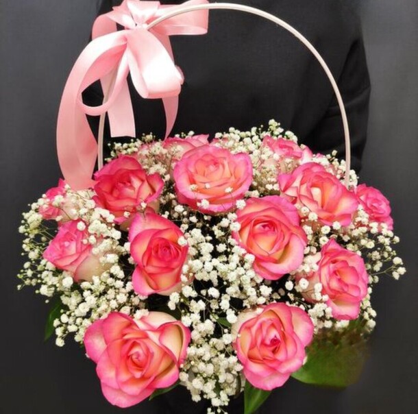 Корзина роз, артикул F1256519 - 9372 рублей, доставка по городу. Flawery - доставка цветов