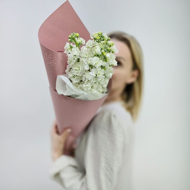 Монобукет из белых маттиол строгость, артикул F1416906 - 2365 рублей, доставка по городу. Flawery - доставка цветов