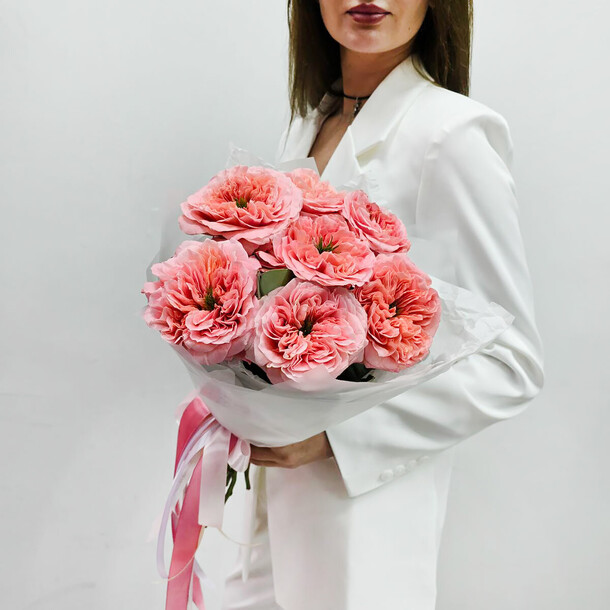 Пионовидные розы мандарин 7, артикул F1490794 - 5727 рублей, доставка по городу. Flawery - доставка цветов