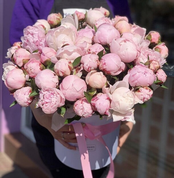 51 пион в коробке, артикул F1069521 - 65999 рублей, доставка по городу. Flawery - доставка цветов