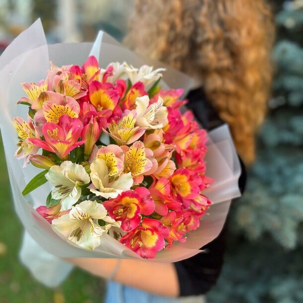 Яркий стойкий букет из альстромерий, артикул F1406248 - 4235 рублей, доставка по городу. Flawery - доставка цветов