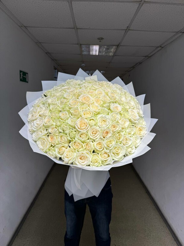 101 роза белая, артикул F1360654 - 39809 рублей, доставка по городу. Flawery - доставка цветов