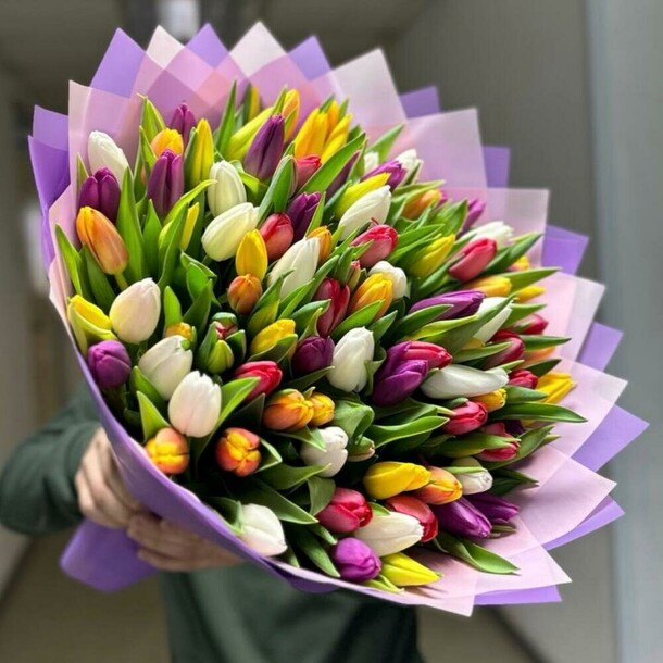 Тюльпаны микс, артикул F1386240 - 54309 рублей, доставка по городу. Flawery - доставка цветов
