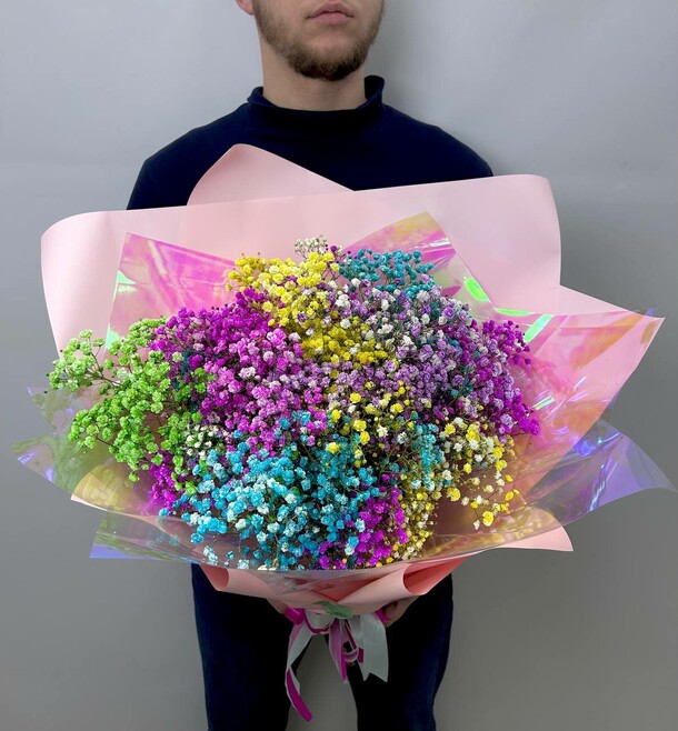 Радужный и воздушный букет из гипсофилы, артикул F1240367 - 5671 рублей, доставка по городу. Flawery - доставка цветов