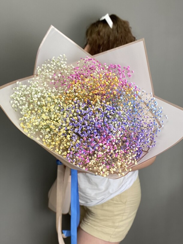 Большой букет радужной гипсофилы, артикул F1263442 - 4800 рублей, доставка по городу. Flawery - доставка цветов