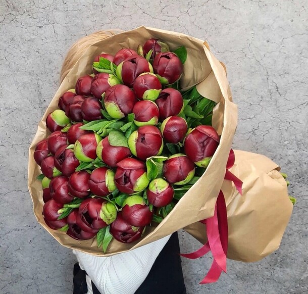 Бордовые пионы, артикул F1163607 - 36299 рублей, доставка по городу. Flawery - доставка цветов