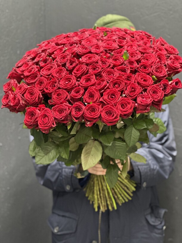 101 роза бордовая, артикул F1225552 - 33058 рублей, доставка по городу. Flawery - доставка цветов