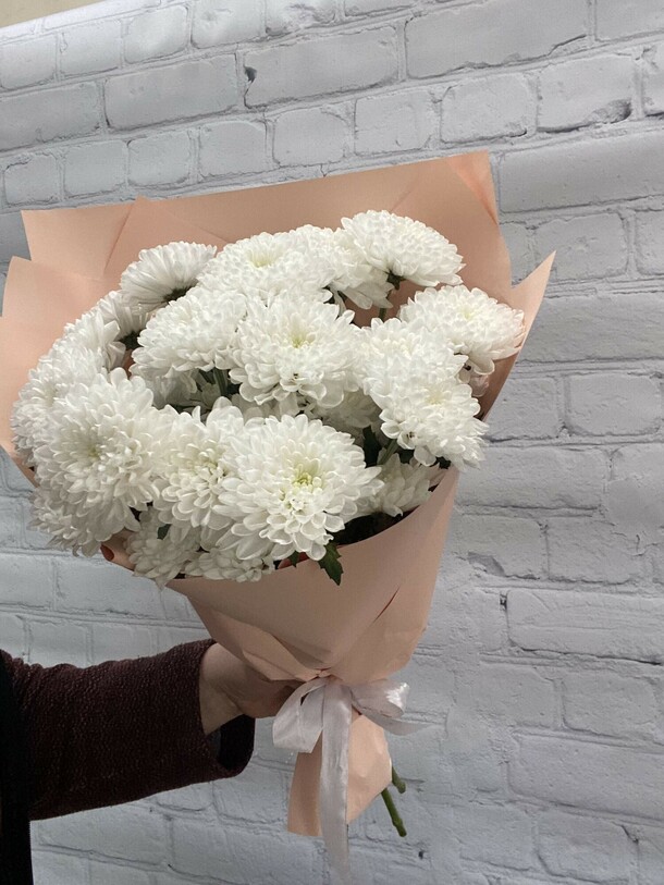 Белоснежные хризантемы, артикул F1320855 - 3200 рублей, доставка по городу. Flawery - доставка цветов