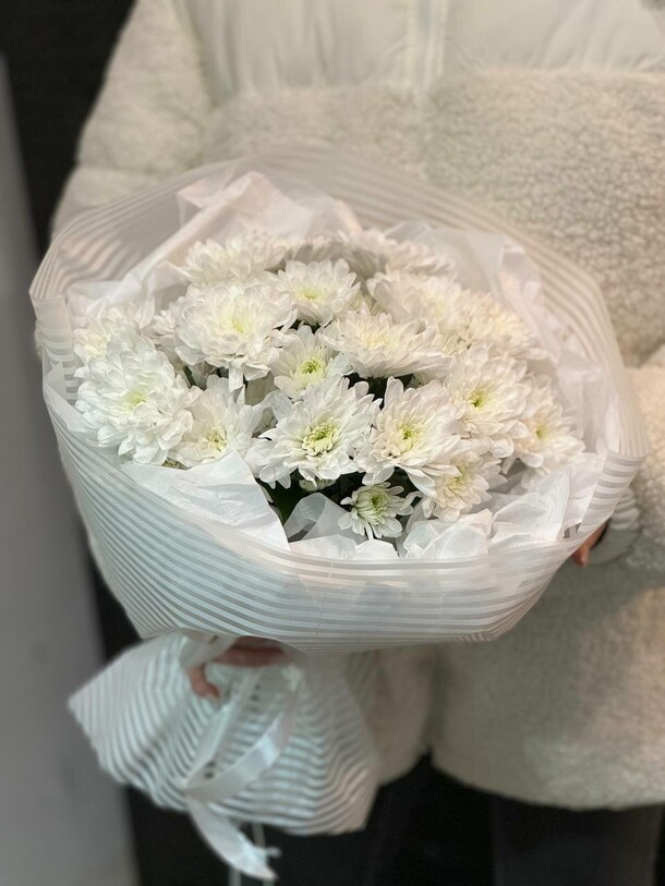 Белоснежная хризантема, артикул F1277128 - 3850 рублей, доставка по городу. Flawery - доставка цветов