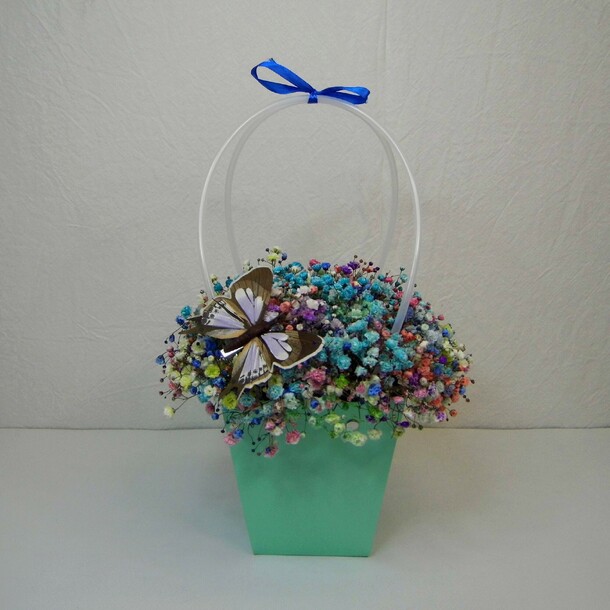 Радужная гипсофила в сумочке "бабочка", артикул F1174531 - 2550 рублей, доставка по городу. Flawery - доставка цветов