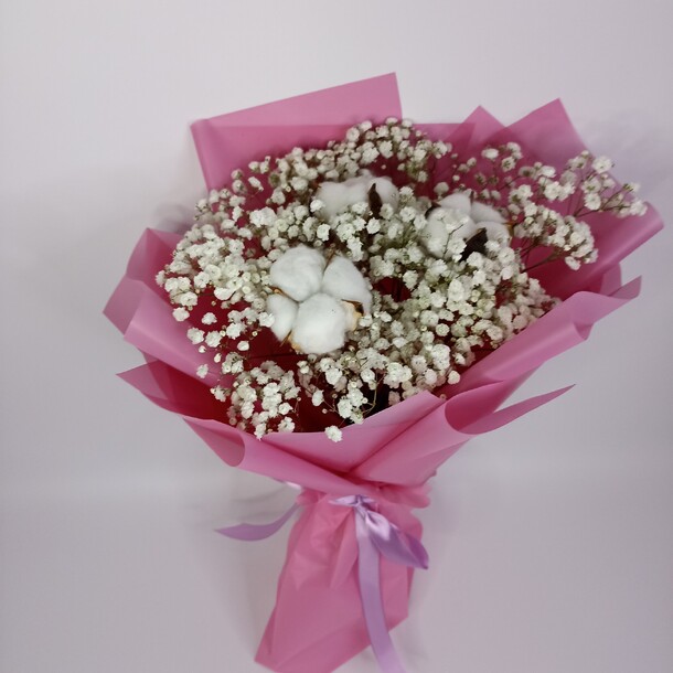 Букет гипсофил с хлопком белоснежный, артикул F1238351 - 2250 рублей, доставка по городу. Flawery - доставка цветов