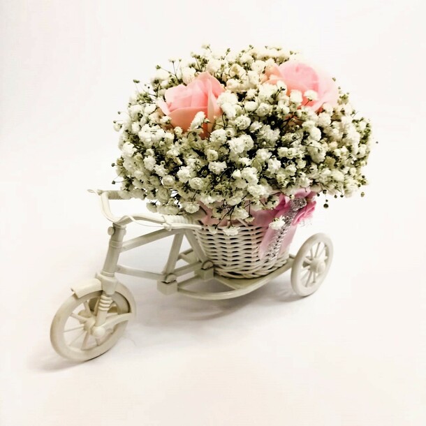 Гипсофила с мыльной розой в кашпо велосипед, артикул F1247960 - 1800 рублей, доставка по городу. Flawery - доставка цветов