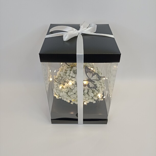 Светящаяся композиция в коробке "black and white", артикул F1264447 - 3450 рублей, доставка по городу. Flawery - доставка цветов