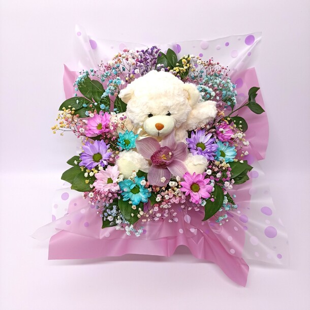 Цветочная композиция в ведерке "мишутка", артикул F1276735 - 3600 рублей, доставка по городу. Flawery - доставка цветов