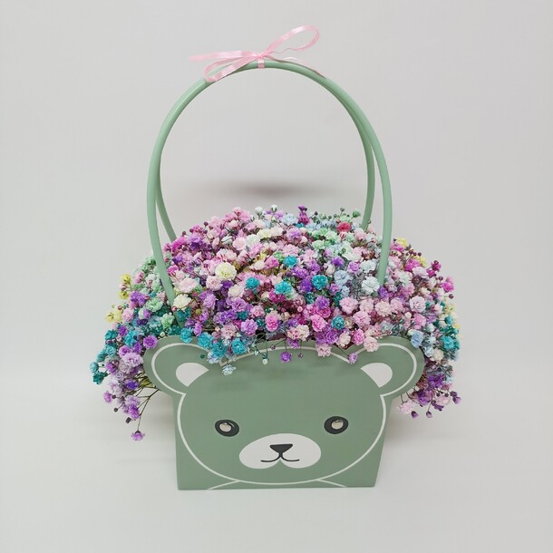 Сумочка с гипсофилой мишутка, артикул F1434552 - 3300 рублей, доставка по городу. Flawery - доставка цветов