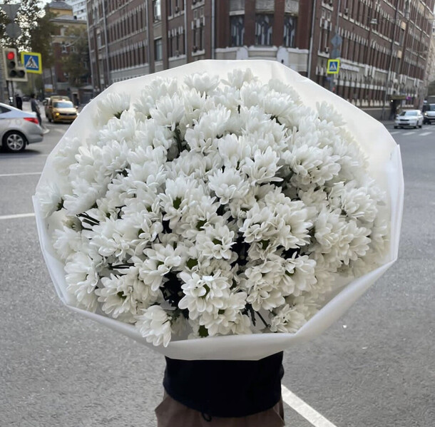 Букет из 19 кустовых белых хризантем, артикул F1219646 - 16565 рублей, доставка по городу. Flawery - доставка цветов