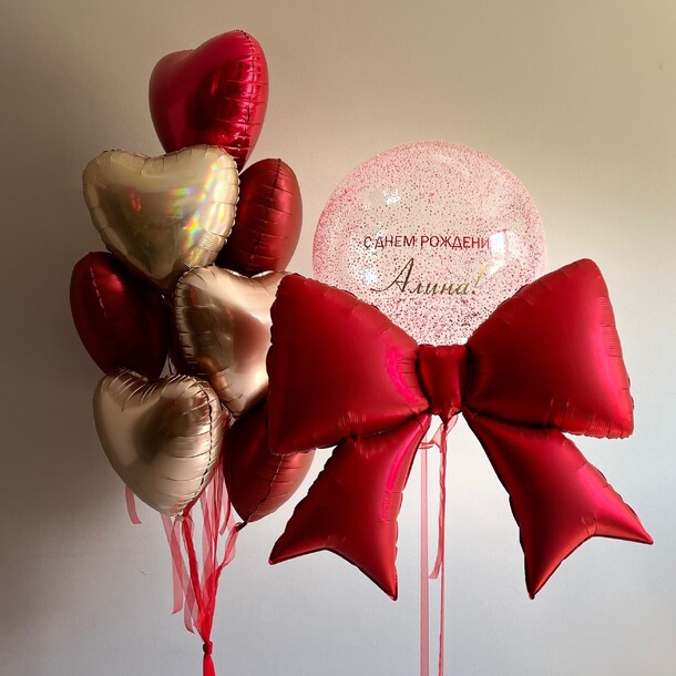 Воздушные шары с бантом на день рождения девушке / дочке, артикул F1444967 - 11273 рублей, доставка по городу. Flawery - доставка цветов