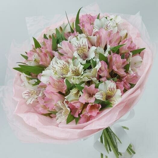 Альстромерии белые и розовые, артикул F1377039 - 5263 рублей, доставка по городу. Flawery - доставка цветов