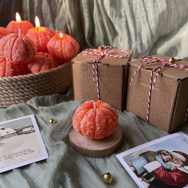 Ароматическая свеча мандарин, артикул F1465611 - 750 рублей, доставка по городу. Flawery - доставка цветов