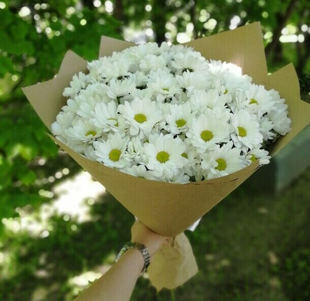 Букет белых хризантем, артикул F1180985 - 3500 рублей, доставка по городу. Flawery - доставка цветов