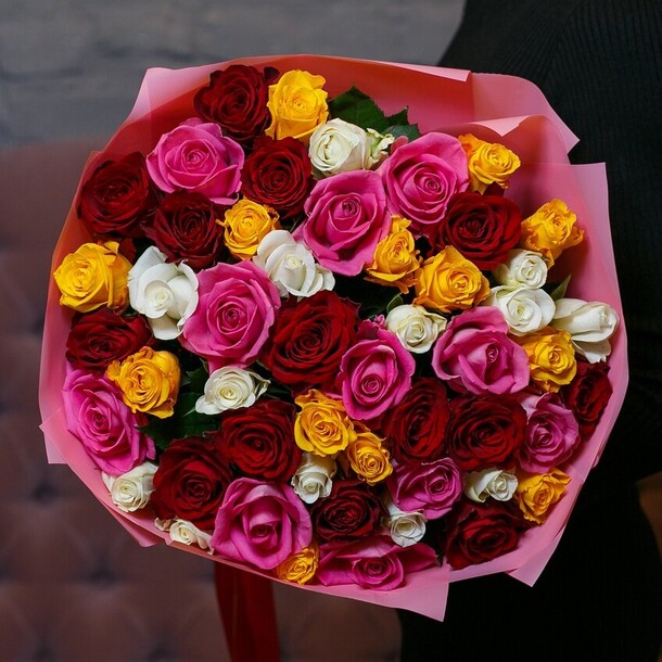 51 роза микс, артикул F1236310 - 7900 рублей, доставка по городу. Flawery - доставка цветов