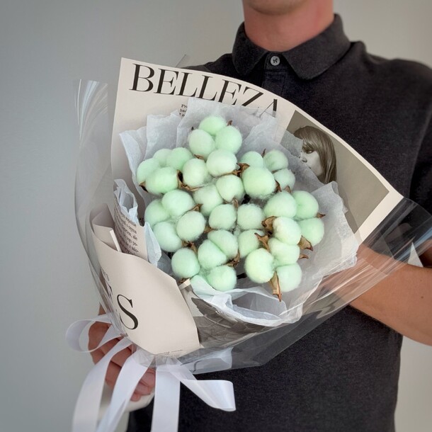 Хлопок мятный в букете, артикул F1443879 - 1900 рублей, доставка по городу. Flawery - доставка цветов