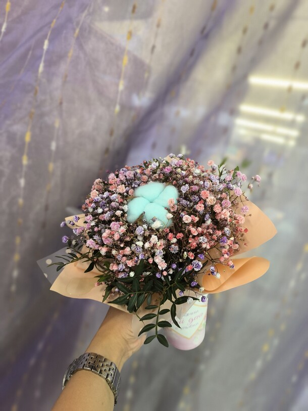 Гипсофила с хлопком, артикул F1304039 - 1871 рублей, доставка по городу. Flawery - доставка цветов