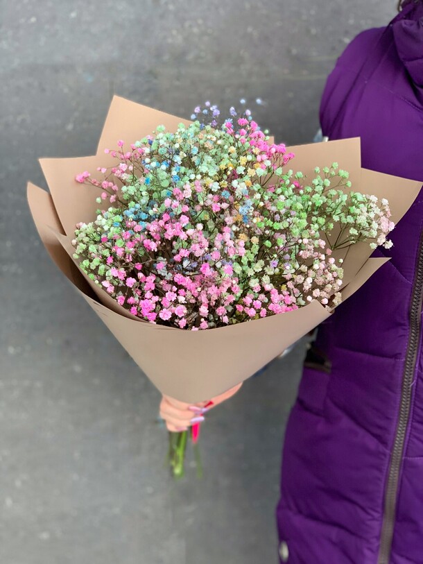 Букет радужных гипсофил, артикул F1284366 - 2190 рублей, доставка по городу. Flawery - доставка цветов