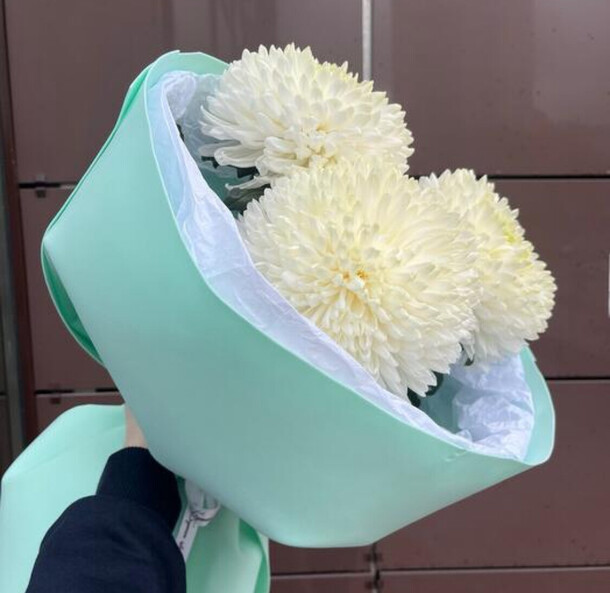 Букет одноголовых крупных хризантем, артикул F1412365 - 3150 рублей, доставка по городу. Flawery - доставка цветов