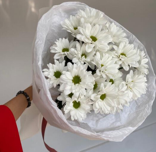 Букет из белых ромашковых хризантем, артикул F1427003 - 3255 рублей, доставка по городу. Flawery - доставка цветов