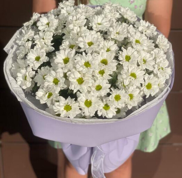 Букет белых кустовых хризантем, артикул F1443735 - 6205 рублей, доставка по городу. Flawery - доставка цветов