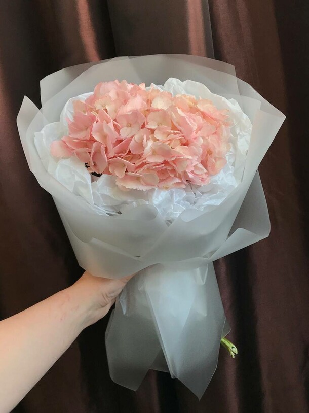 Розовая гортензия в упаковке, артикул F1434221 - 990 рублей, доставка по городу. Flawery - доставка цветов