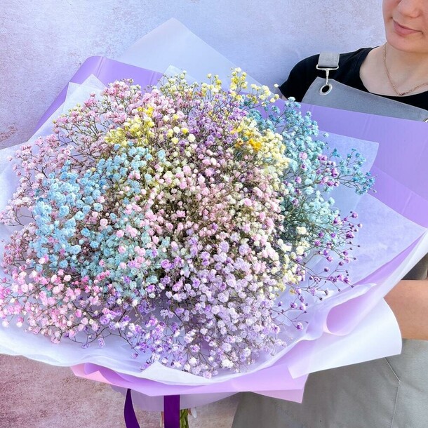 Огромный букет радужных гипсофил, артикул F1313239 - 10000 рублей, доставка по городу. Flawery - доставка цветов