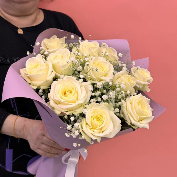 Дуо букет белых роз аваланч, артикул F1387546 - 5390 рублей, доставка по городу. Flawery - доставка цветов