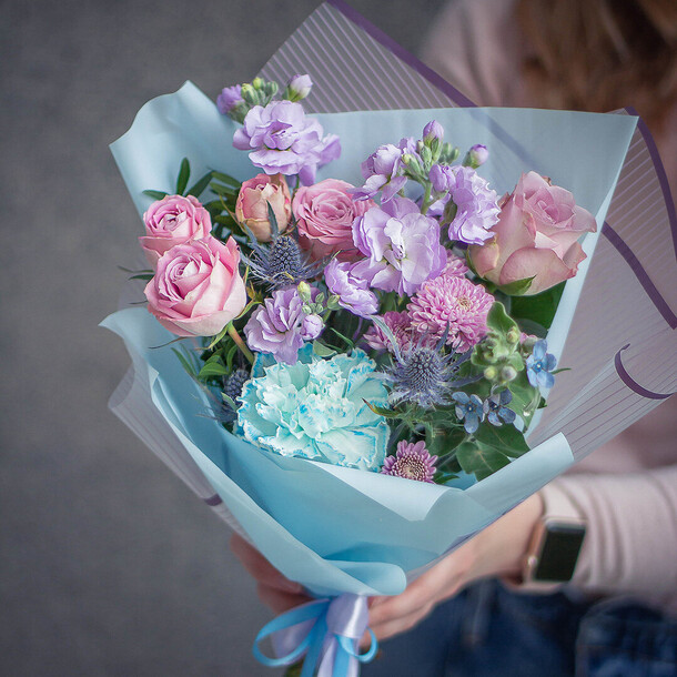 ⭐️букет голубой "белладжо", артикул F1345763 - 4260 рублей, доставка по городу. Flawery - доставка цветов