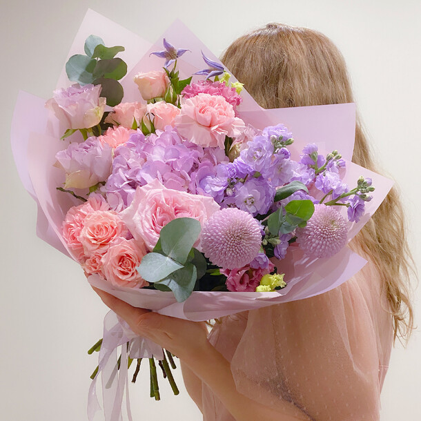 ⭐️ букет сиренево-розовый "элиот", артикул F1360576 - 9890 рублей, доставка по городу. Flawery - доставка цветов