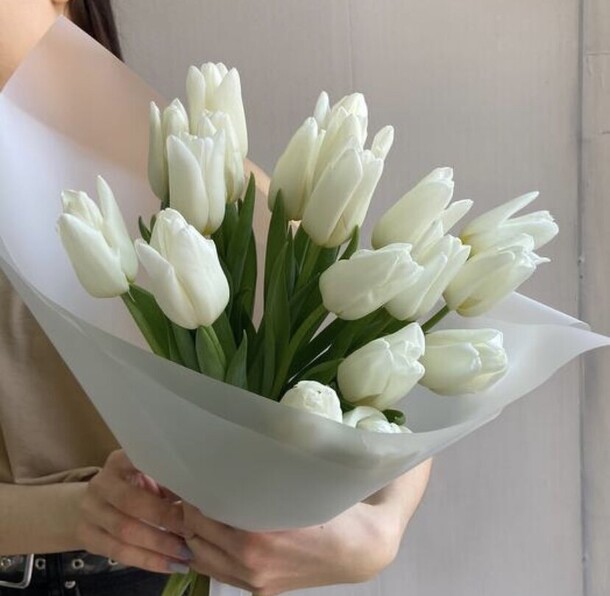 Белоснежные тюльпаны, артикул F1259544 - 5550 рублей, доставка по городу. Flawery - доставка цветов