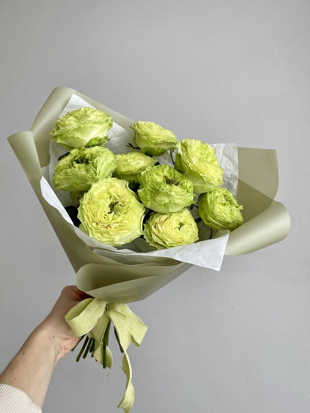 Букет «махровый лайм» из невероятных салатовых роз, артикул F1405926 - 3450 рублей, доставка по городу. Flawery - доставка цветов