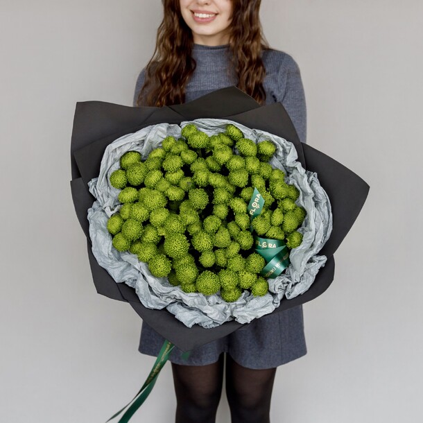 Хризантемы код грин 15шт в упаковке, артикул F1312338 - 6700 рублей, доставка по городу. Flawery - доставка цветов